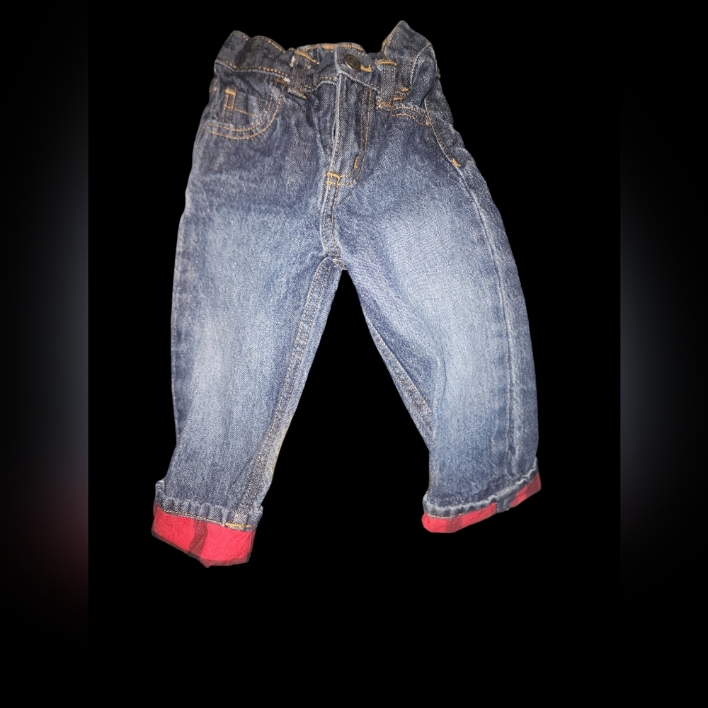 Carter's Denim Jeans with Red Roll-Up Hem Size 18m Preloved